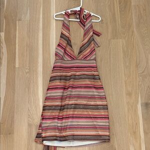 Pacsun Striped Halter Mini Dress in Pink and Brown